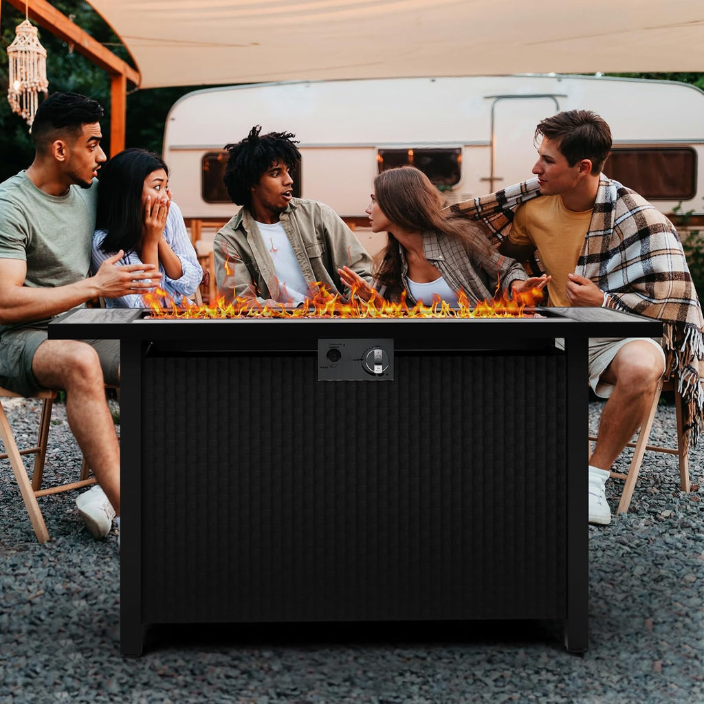 44 inch Propane Fire Pit Table, 50,000 BTU Outdoor Gas Fire Pit Table with Lid, Waterproof Cover, Rectangle Gas Firepit Table for Garden/Patio