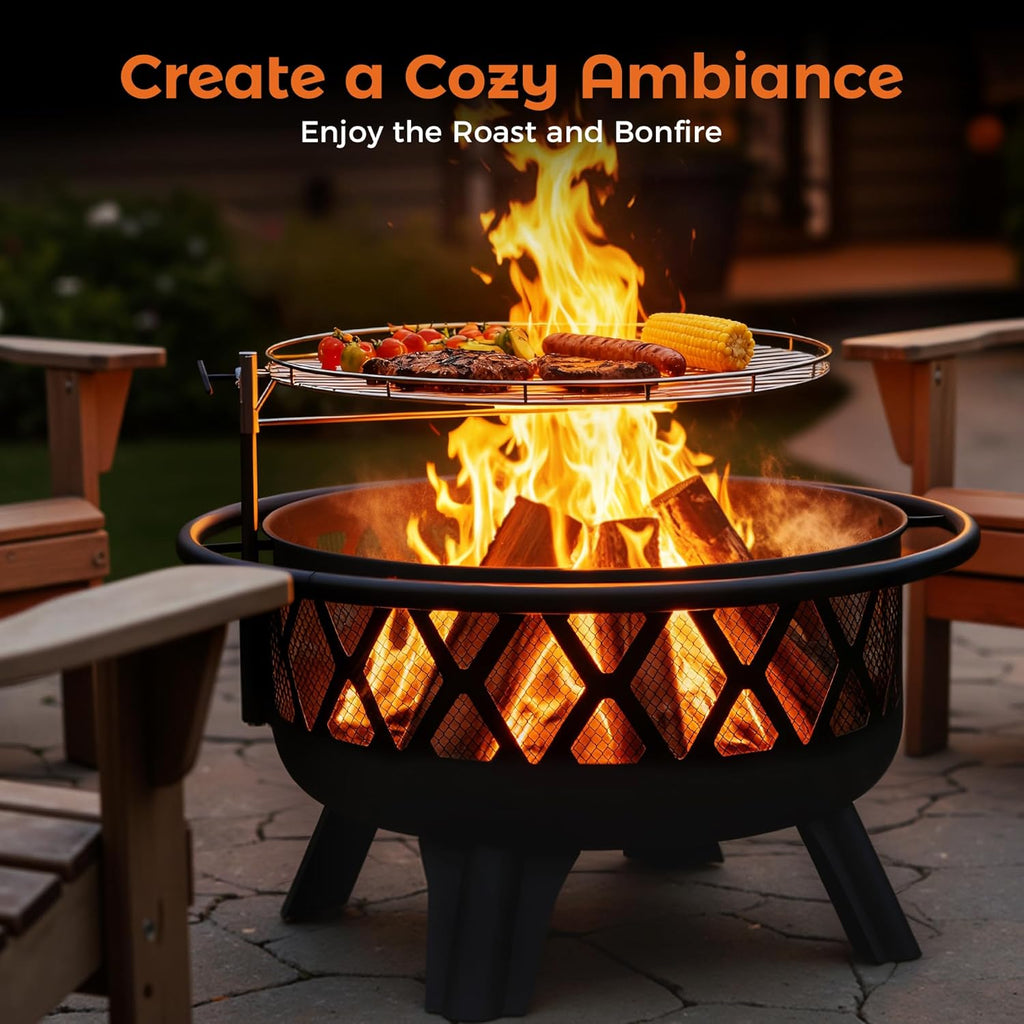 BALI OUTDOORS Outdoor Fire Pit for Wood, Portable Fire Pits for Outside Wood Burning, Patio Firepits for Outside with Grill, Spark Screens