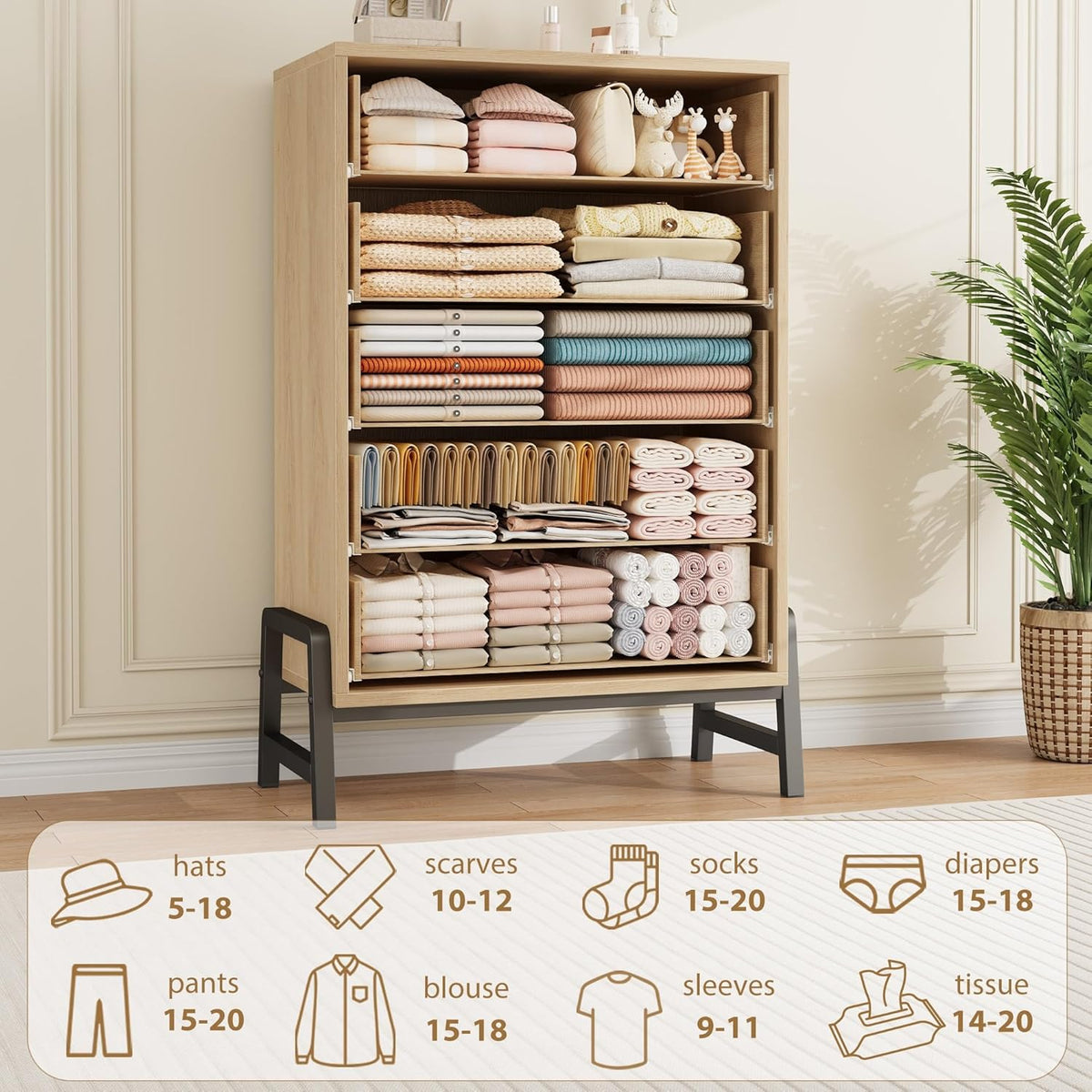 Garvee 5 Dresser for Bedroom, 50.5 in Tall Drawer with Large Storage Space, Freestanding Wooden Closet Storage Dresser Chest for Living Room, Bedroom, Entryway, Natural Oak