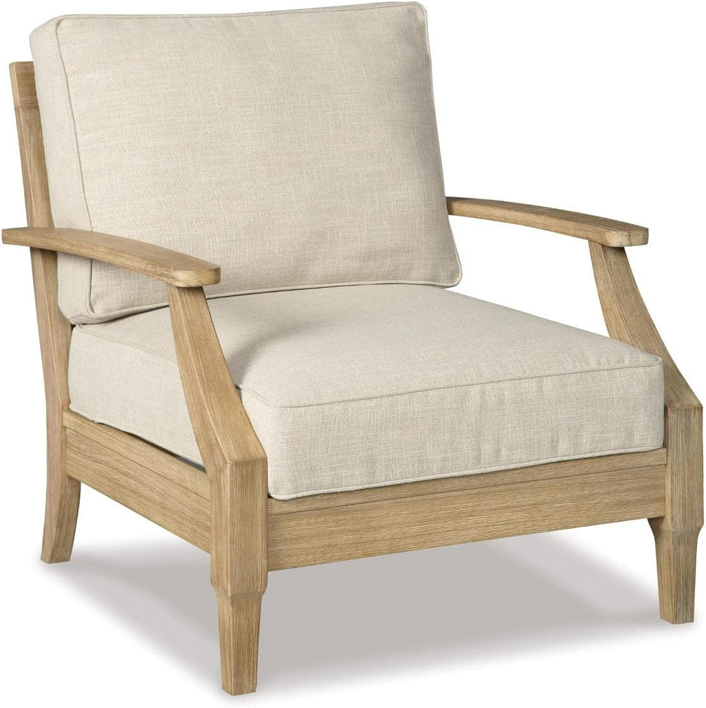 Signature Design by Ashley Clare View Outdoor Lounge Chair, All-weather Foam Cushion, Protective Finish, Eucalyptus Wood , 30" W x 35" D x 32" H, Beige