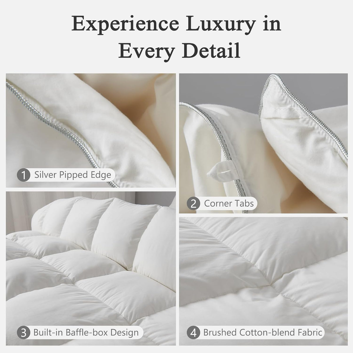 DWR Luxury Feather Down Fiber Comforter King Size, Ultra-Soft Egyptian Cotton-Blend Fabric, High FP Medium Weight for All Season Hotel Style Fluffy Duvet Insert with Ties (106"x90", White)