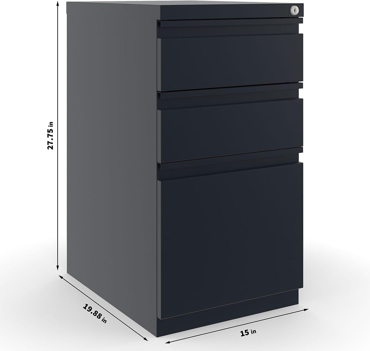 STAPLES 3-Drawer Vertical File Cabinet, Letter Size Documents, Lockable, 19.88" D x 15" W x 27.75" H, Black