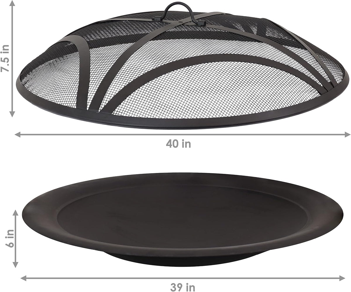Sunnydaze 39-Inch Replacement Steel Fire Pit Bowl with Round Spark Screen - High-Temperature Painted Finish