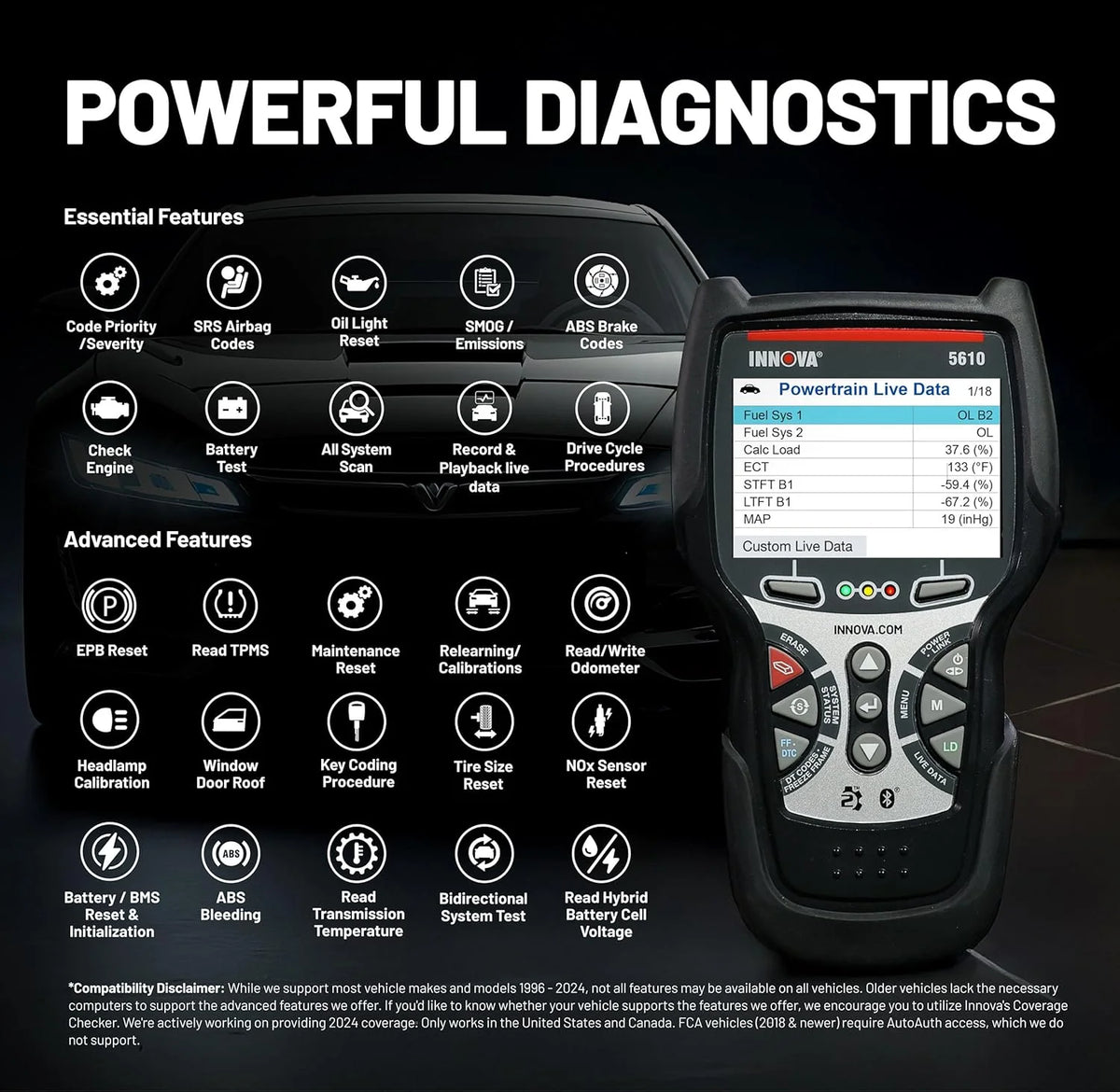 Innova 5610 OBD2 Bidirectional Scan Tool with Updates & Support