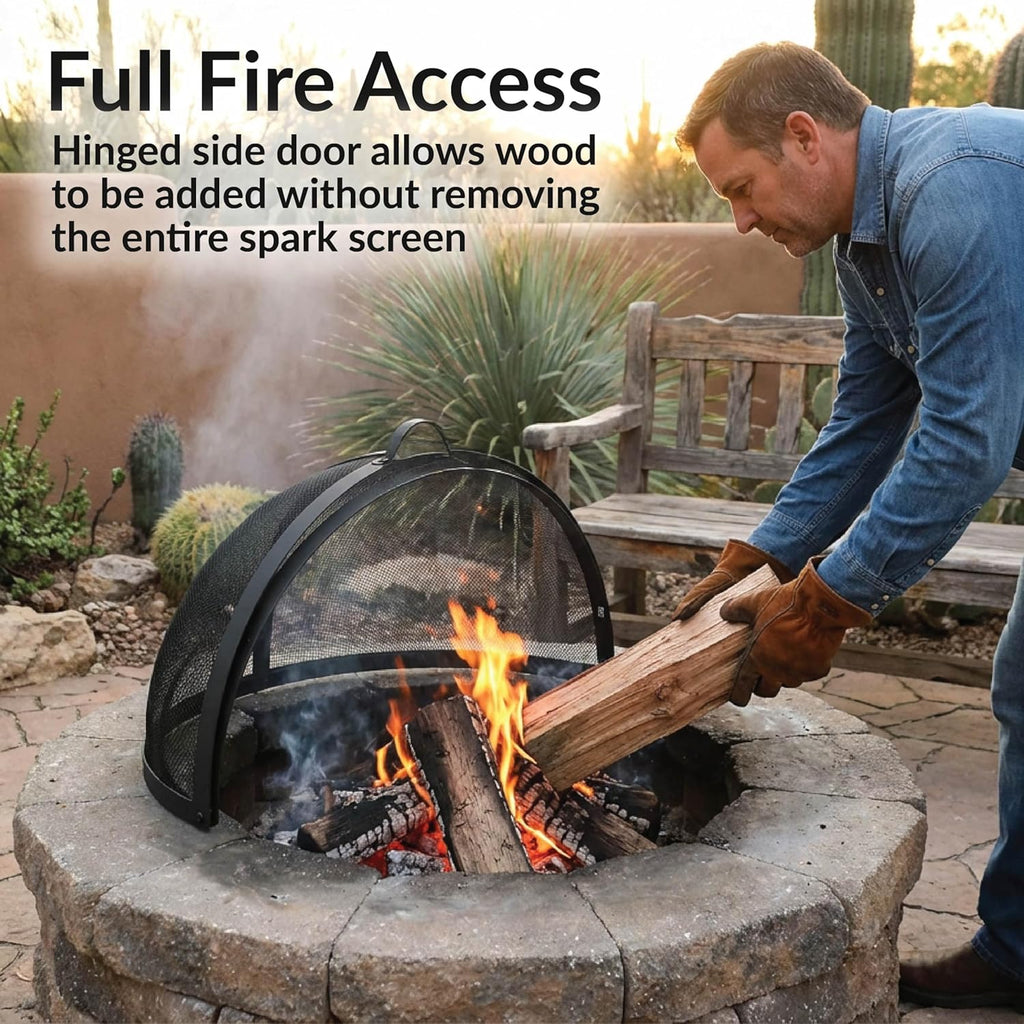 Sunnydaze Round Fire Pit Spark Screen Cover - Easy-Opening Outdoor Fire Pit Screen - Heavy‑Duty Steel Metal Mesh - 36" Diameter