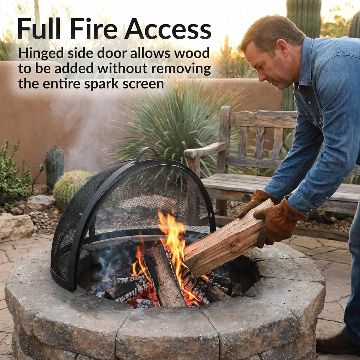 Sunnydaze Round Fire Pit Spark Screen Cover - Easy-Opening Outdoor Fire Pit Screen - Heavy‑Duty Steel Metal Mesh - 36" Diameter