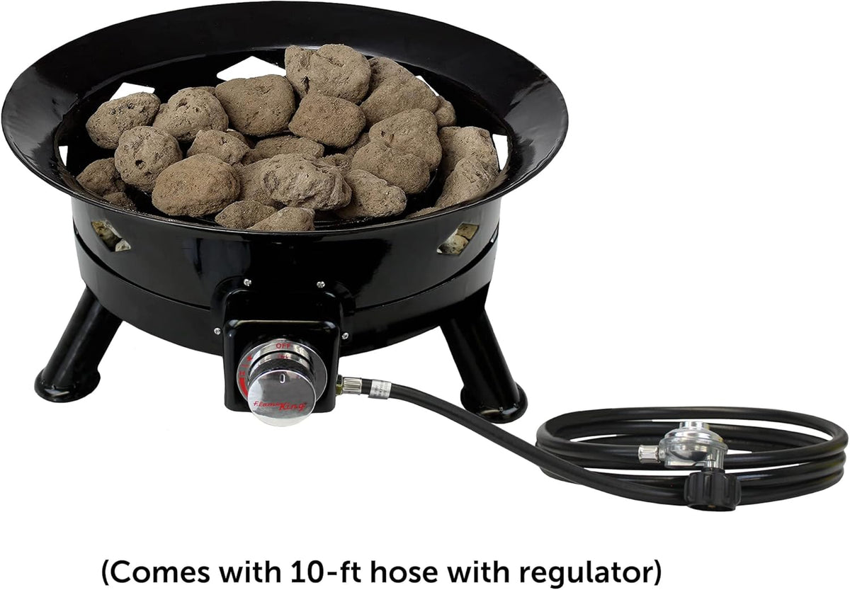Flame King Smokeless Propane Fire Pit, 24-inch Portable Firebowl, 58K BTU with Self Igniter, Cover, & Carry Straps for RV, Camping, & Outdoor Living