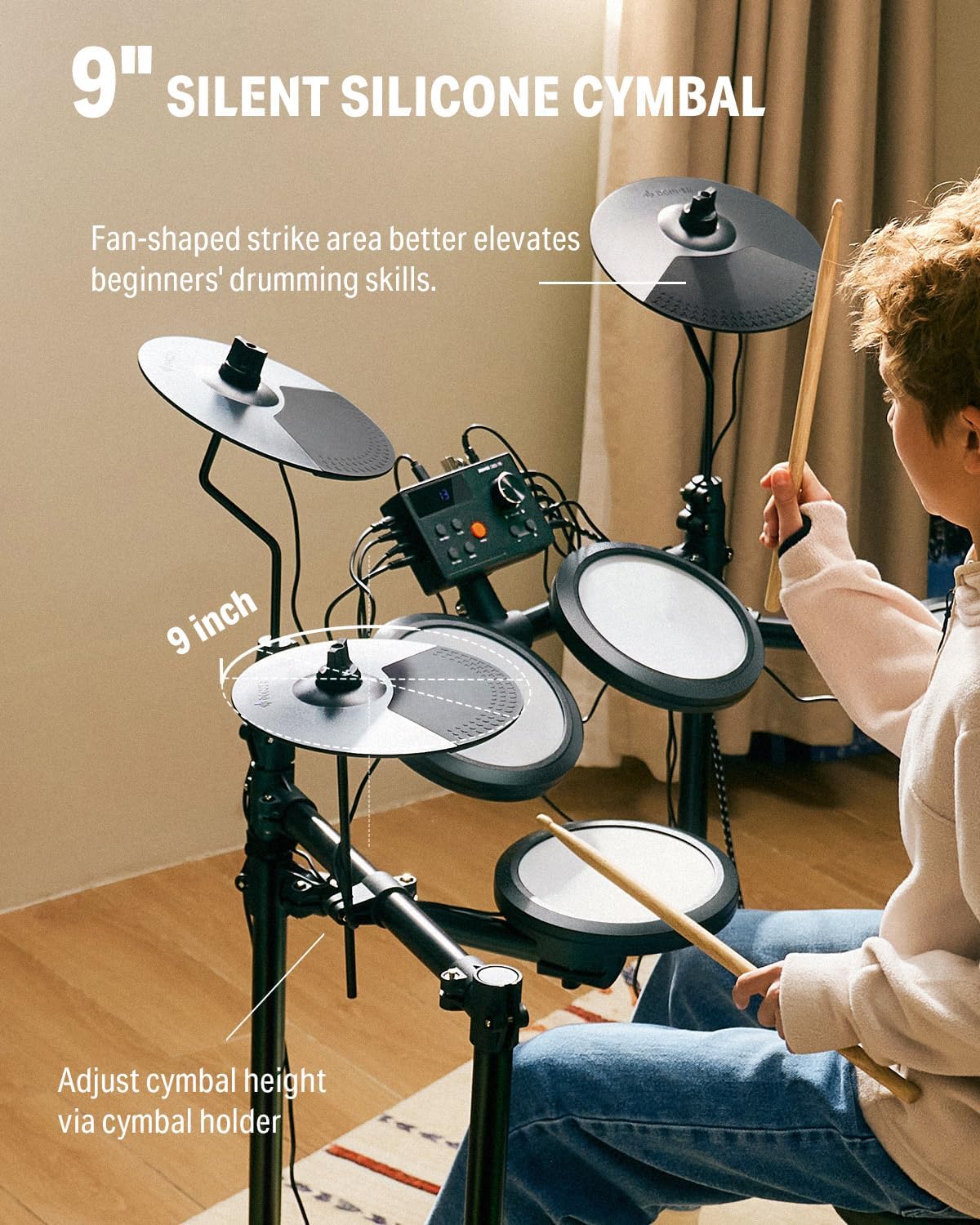 Donner Electric Drum Set, DED-70 Electronic Drum Kit for Beginner with 150 Sounds, 4 Quiet Mesh Pads, 9" Cymbals, USB MIDI, Type-C Charging, 2 Pedal, Throne, Headphones, Sticks, Melodics Lessons