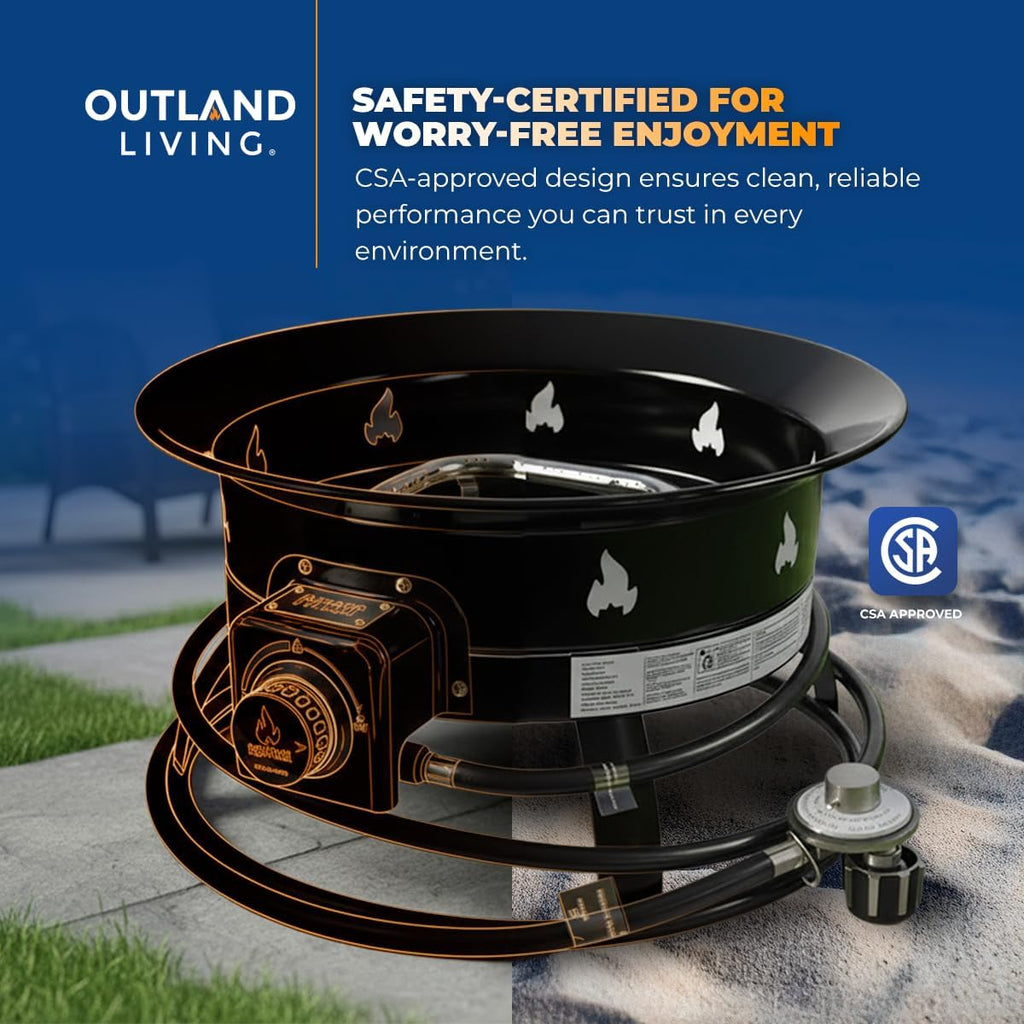Outland Living Portable Propane Fire Pit, 19-inch, 58,000 BTU Smokeless Gas Firebowl | Perfect for Camping, Patio, Backyard, Tailgating, Deck, RV| Black 823 Standard