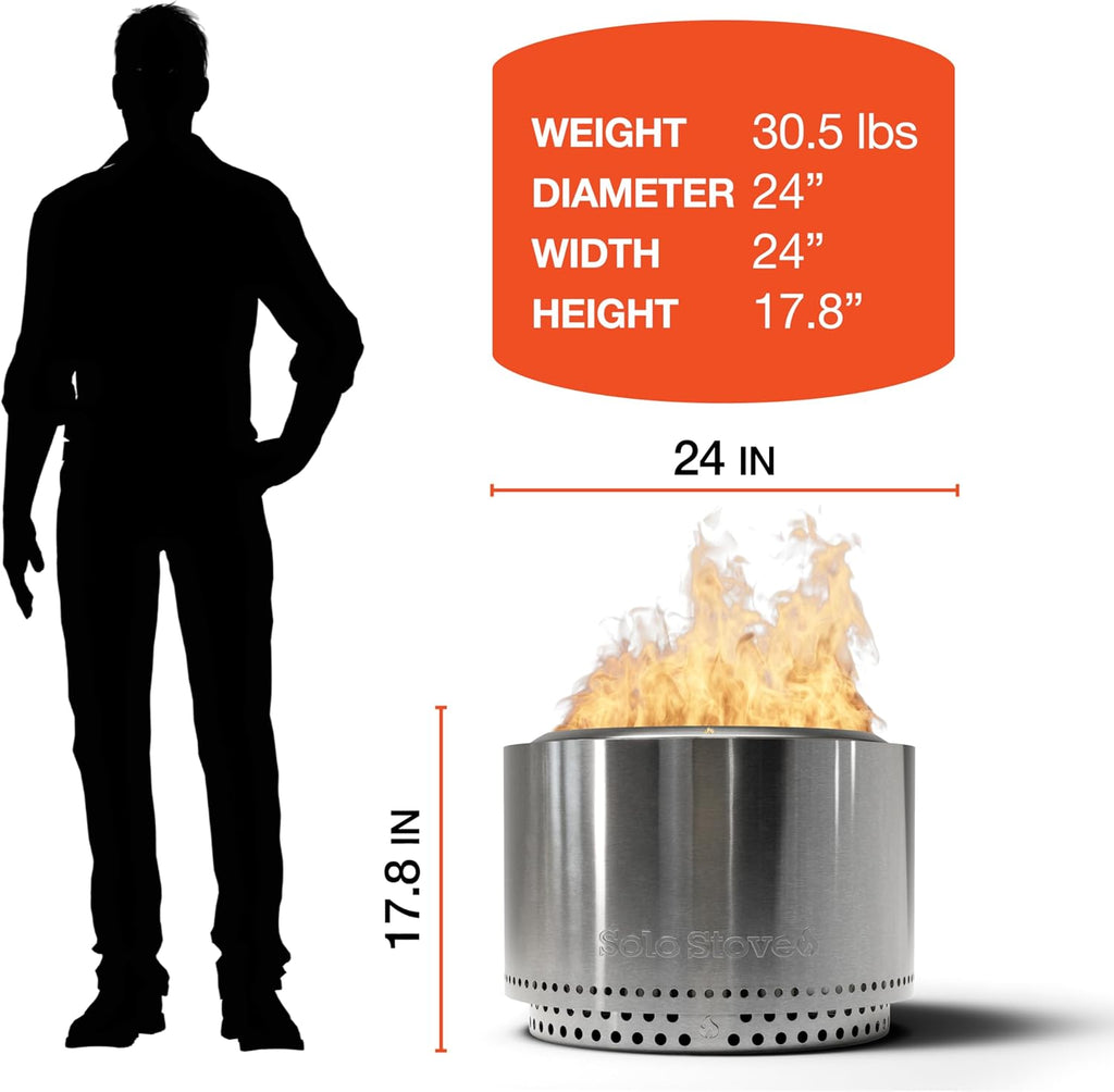 Solo Stove Basecamp 24" Fire Pit with Stand | Smokeless Wood Burning Fire Pit, 360° Airflow Design, Stainless Steel Outdoor Fire Pit for Backyard & Patio | 24 Dia x 17.8” H, Ideal for 5–7 People