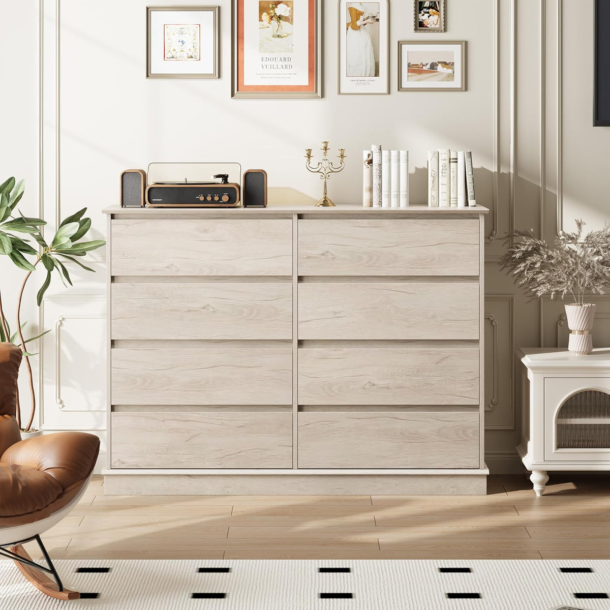 IDEALHOUSE 8 Drawer Dresser, 51” Wide Storage Organizer Chest of Drawers for Bedroom Closet Entryway Hallway Living Room, Large Dressers with Top Surface, Vintage Oak