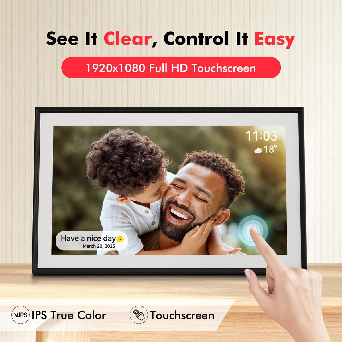 Digital Picture Frame, 15.6 Inch Large Frameo Digital Photo Frame WiFi, 32GB, 1920 * 1080 IPS HD Touch Screen, Tabletop&Wall-Mounted, Share Picture Video, Birthday, Wedding, for Mom