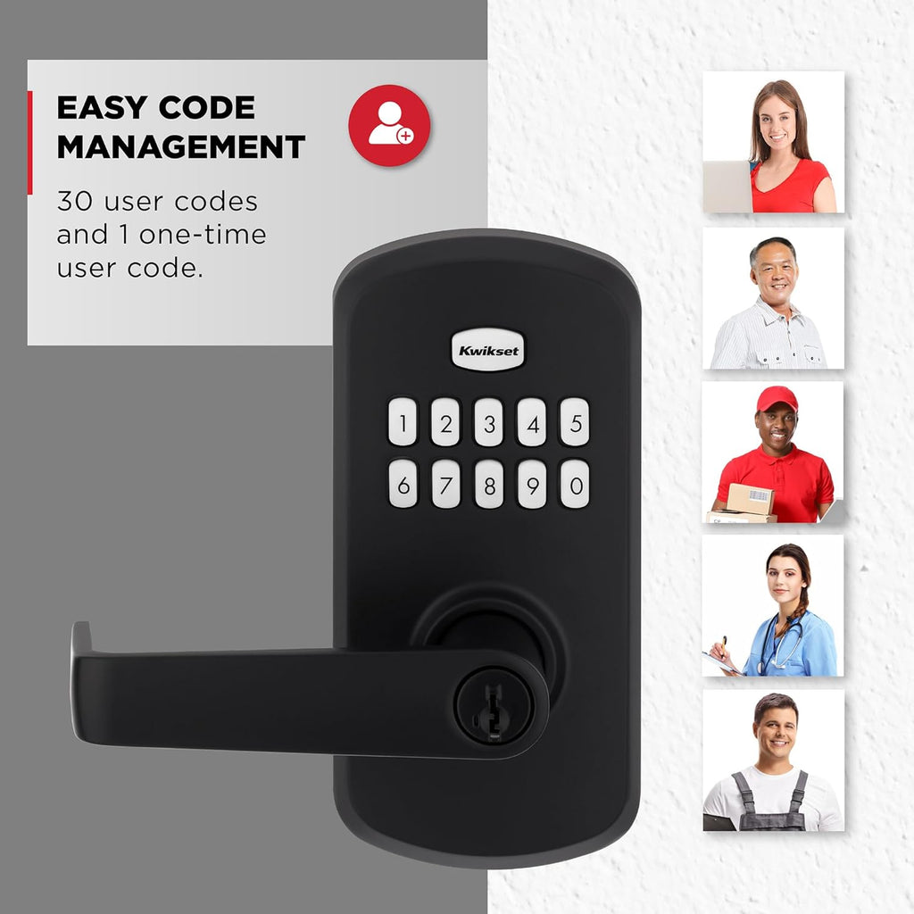 Kwikset SmartCode 955 Light Commercial 10-Button Keypad Matte Black Electronic Kingston Lever, Featuring Convenient Keyless Entry, 3-Year Battery Life and High Traffic Durability