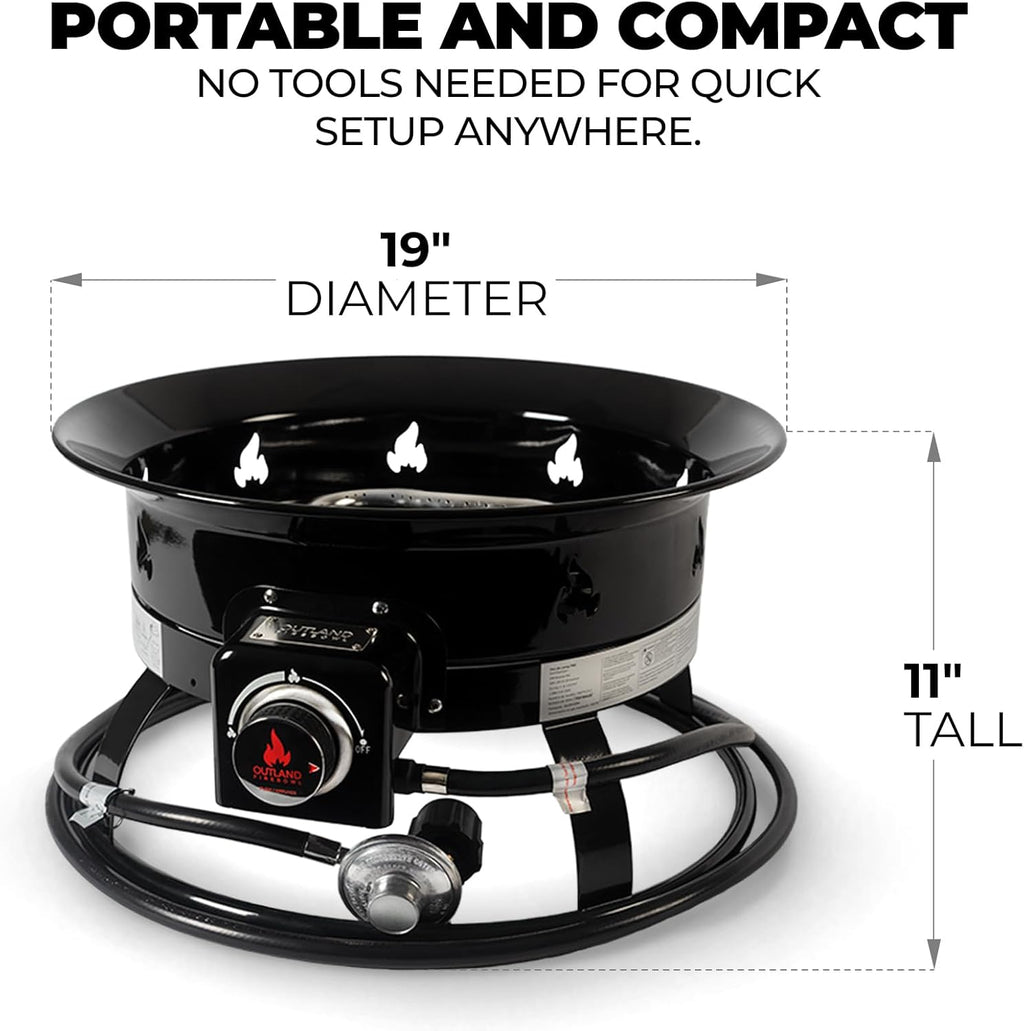 Outland Living Portable Propane Fire Pit, 19-inch, 58,000 BTU Smokeless Gas Firebowl | Perfect for Camping, Patio, Backyard, Tailgating, Deck, RV| Black 823 Standard