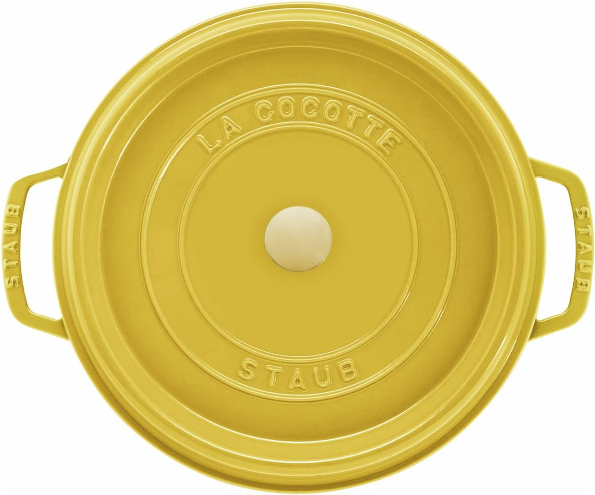STAUB Enamelled Cast Iron Casserole Dish with Lid, Suitable for All Heat Sources Including Induction, 5 to 7 People, Round, 28 cm, 6.70 L, 7 kg, Lemon