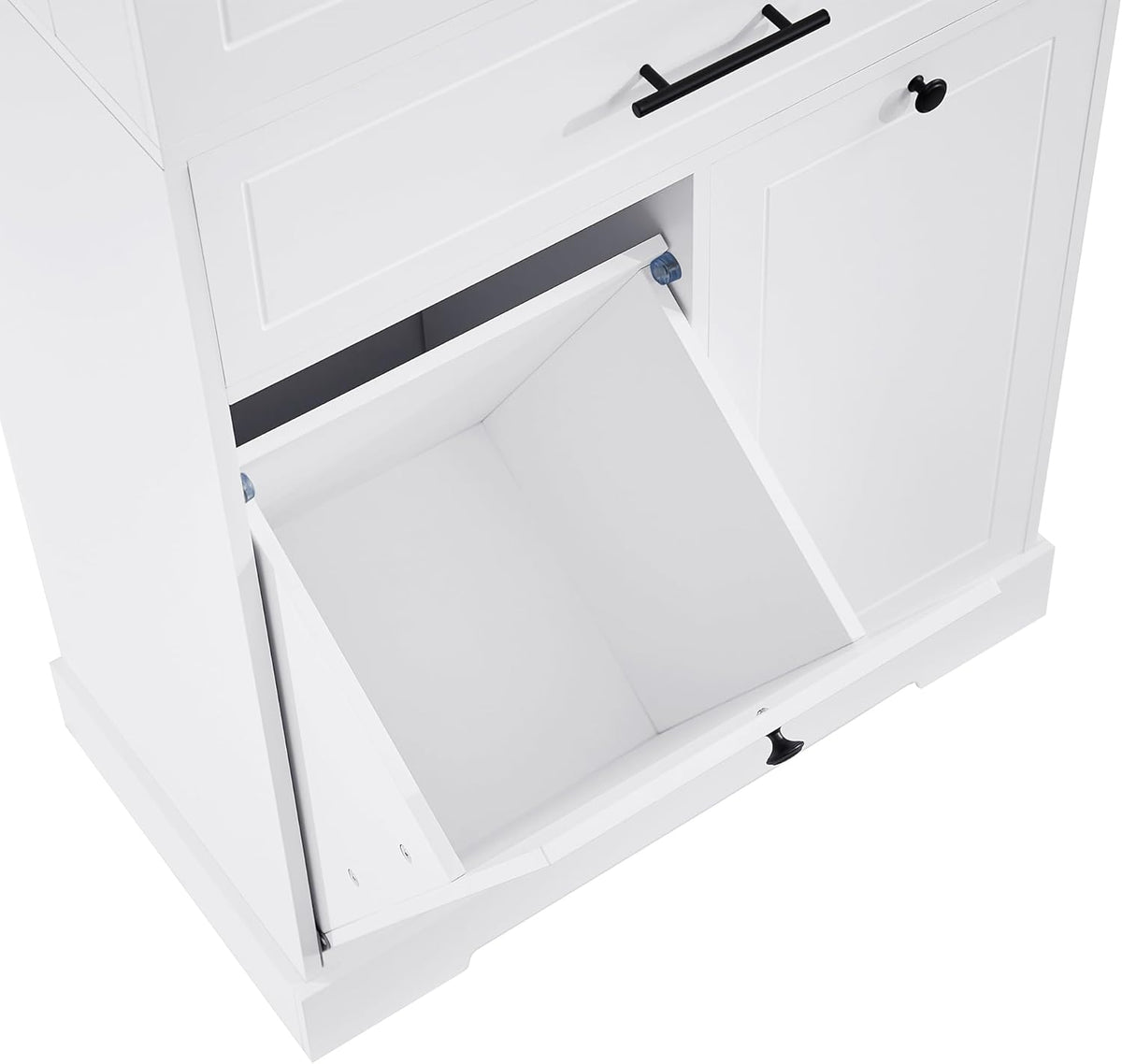 Tall Storage Cabinet Pantry Cupboard with Laundry Hamper and Door Rack Organizer for Bathroom, Kitchen or Enterway, Adjusatble Shelf, White