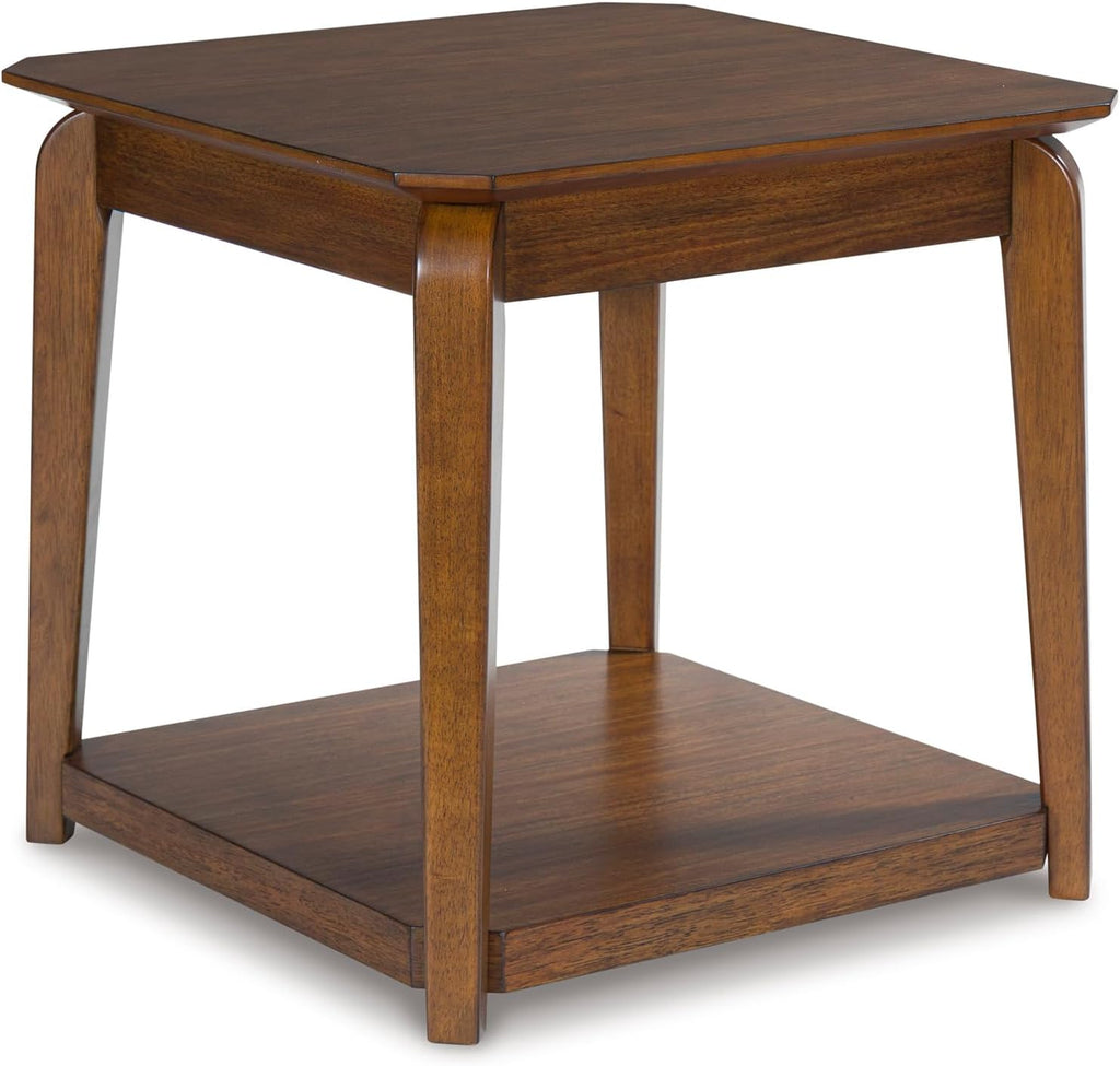 Signature Design by Ashley Trenmour Mid-Century Modern End Table with Lower Open Shlef, Light Brown