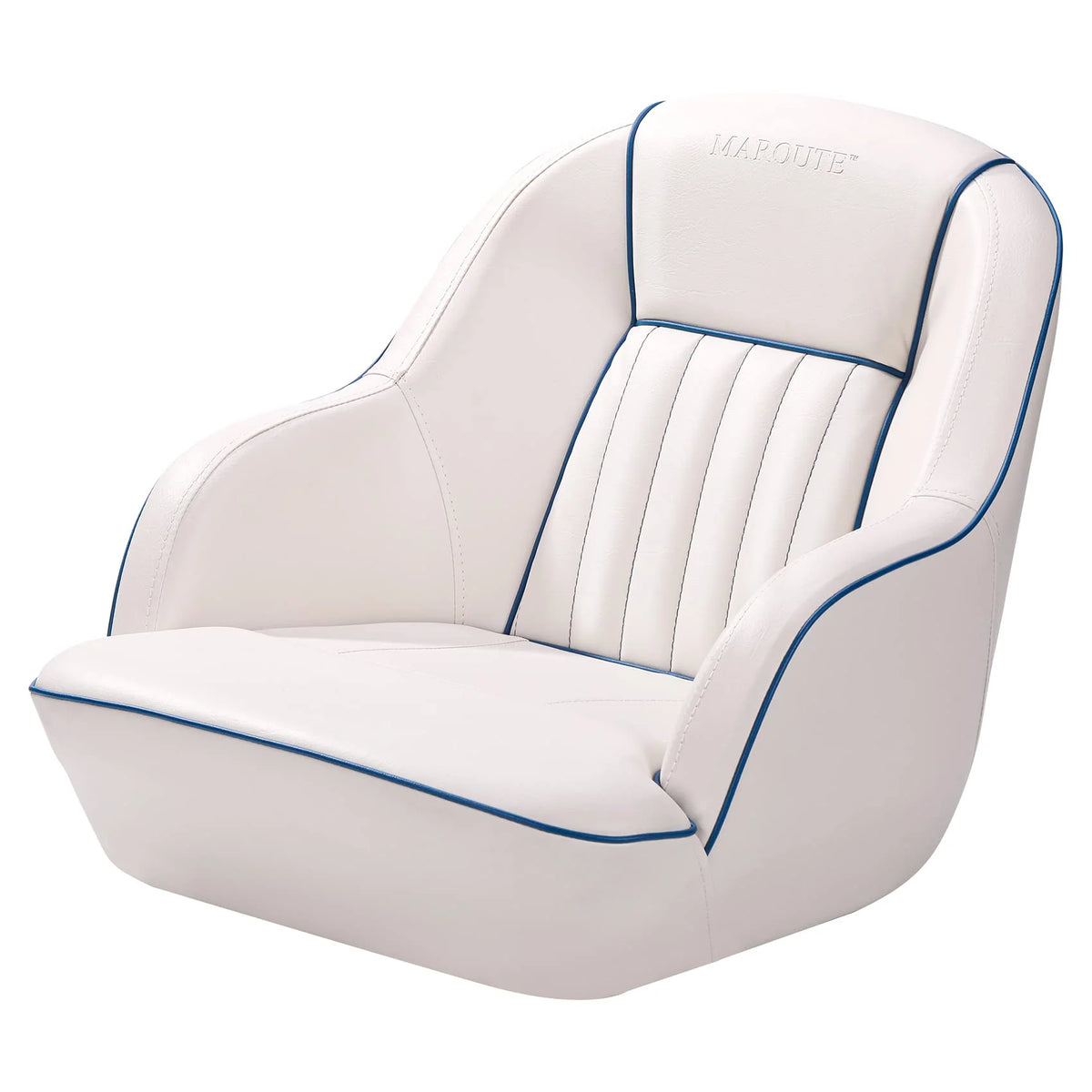 Pontoon Boat Seat, Captains Bucket Boat Seat, Back Folding Boat, Boat Cabin Seating – White & Blue