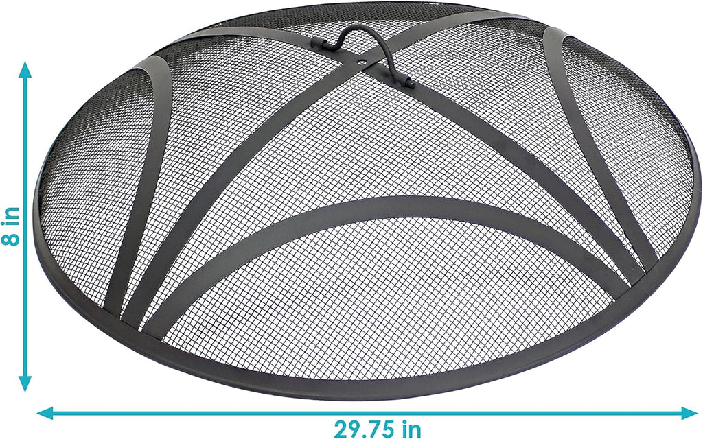 Sunnydaze Outdoor Patio Fire Pit Screen - Reinforced Steel Mesh Round Fire Pit Spark Screen with Handle - 30" Diameter