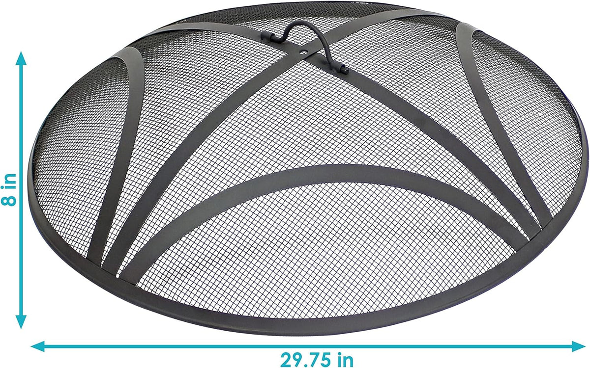 Sunnydaze Outdoor Patio Fire Pit Screen - Reinforced Steel Mesh Round Fire Pit Spark Screen with Handle - 30" Diameter