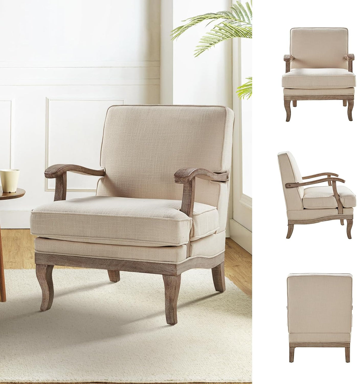 HULALA HOME Mid-Century Modern Accent Chairs Set of 2, Upholstered Lounge Arm Chair with Solid Wood Legs and Armrest, Removable Cushion Comfy Reading Armchair for Living Room, Bedroom, Balcony, Linen