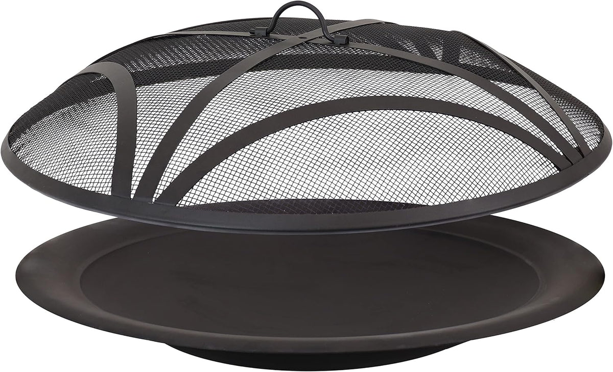 Sunnydaze 39-Inch Replacement Steel Fire Pit Bowl with Round Spark Screen - High-Temperature Painted Finish