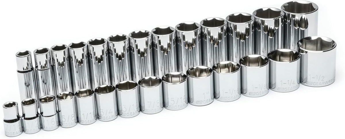 GEARWRENCH 27 Pc. 1/2" Drive 6 Pt. Standard & Deep Socket Set, SAE - 80729