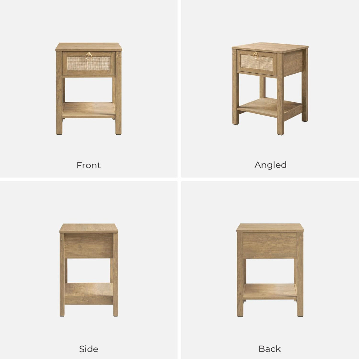 SICOTAS Rattan Nightstand Set of 2, Rattan Decor Drawer with Brass Knobs Night Stand Bedside Table Boho End Tables Side Tables with Storage Shelf for Bedroom,Small Space