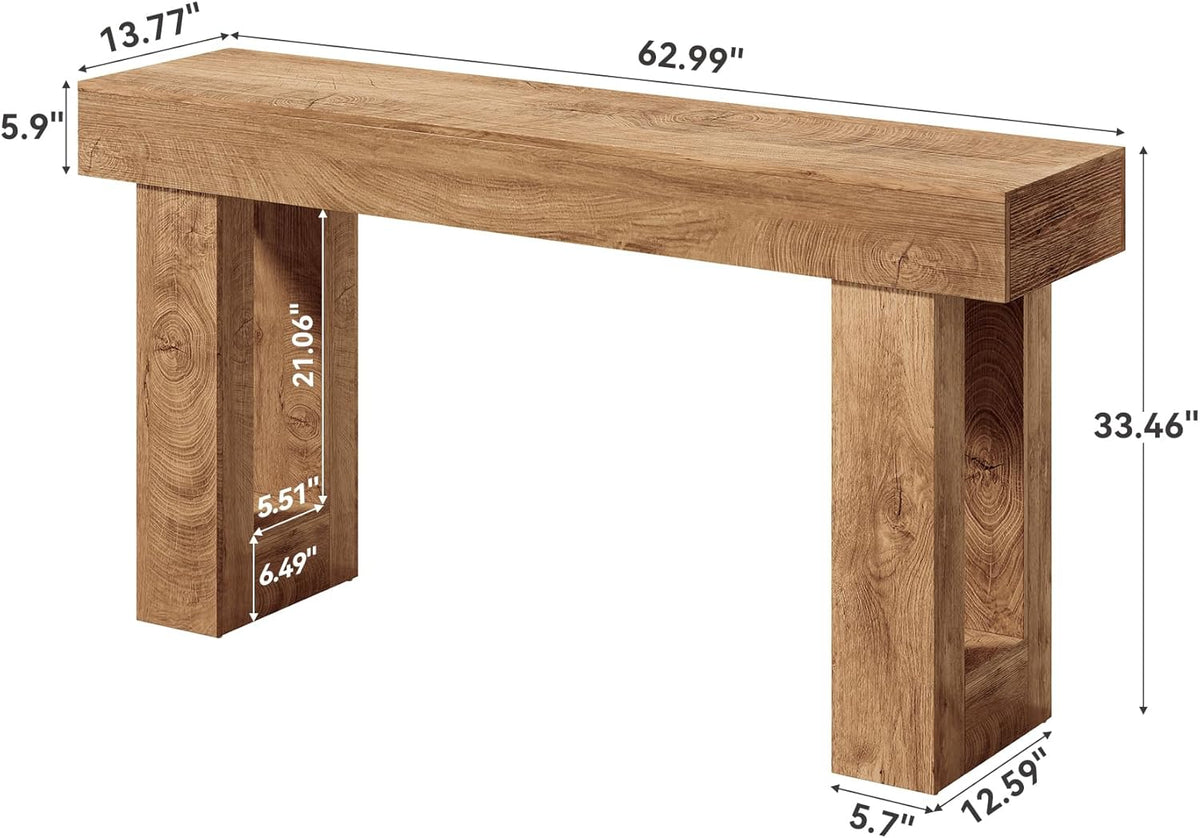 LITTLE TREE 63 Inches Long Console Table for Entryway, Sofa Table Behind Couch, Wooden Entry Table Foyer Hallway Table, Industrial Console Sofa Table for Living Room, Oak Color