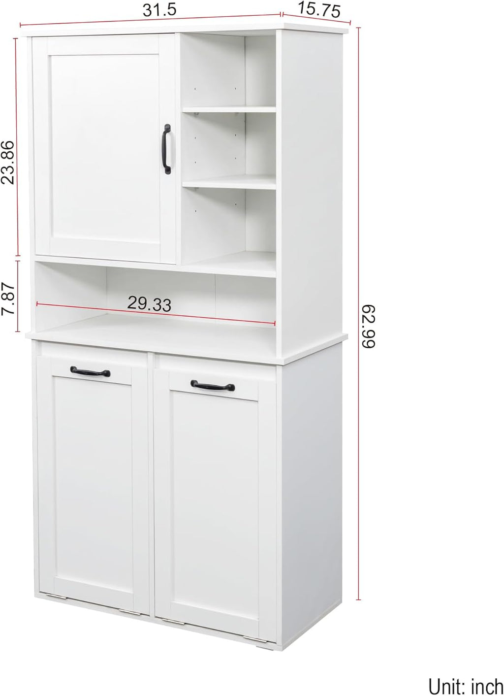 SOFTSEA Tilt-Out Laundry Hamper Cabinet, Cabinet with Doors and Open Shelf, 63 Inch Tall Accent Table for Bathrooms Laundry Room Kitchen, White