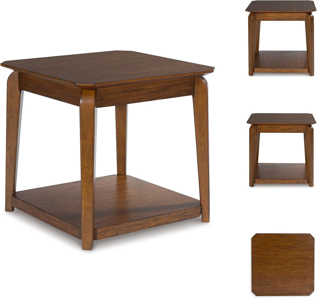 Signature Design by Ashley Trenmour Mid-Century Modern End Table with Lower Open Shlef, Light Brown