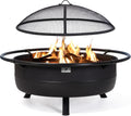 SUNCREAT 42" Outdoor Portable Fire Pit with Spark Screen, Fire Poker, Wood Burning Patio Fire Pits with Protective Ring, Black