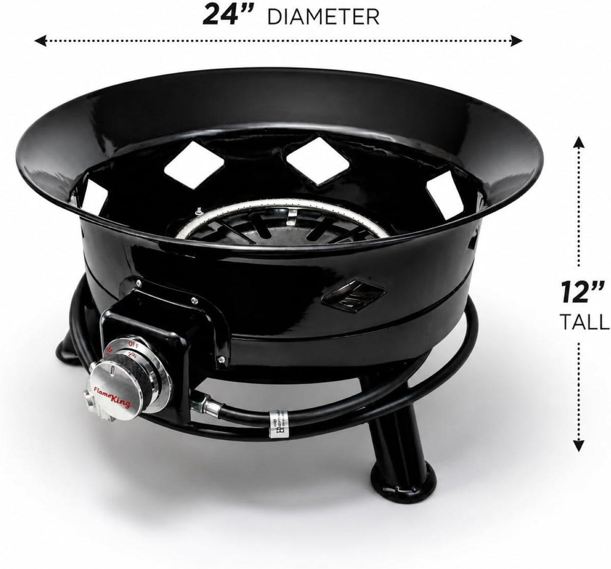 Flame King Smokeless Propane Fire Pit, 24-inch Portable Firebowl, 58K BTU with Self Igniter, Cover, & Carry Straps for RV, Camping, & Outdoor Living