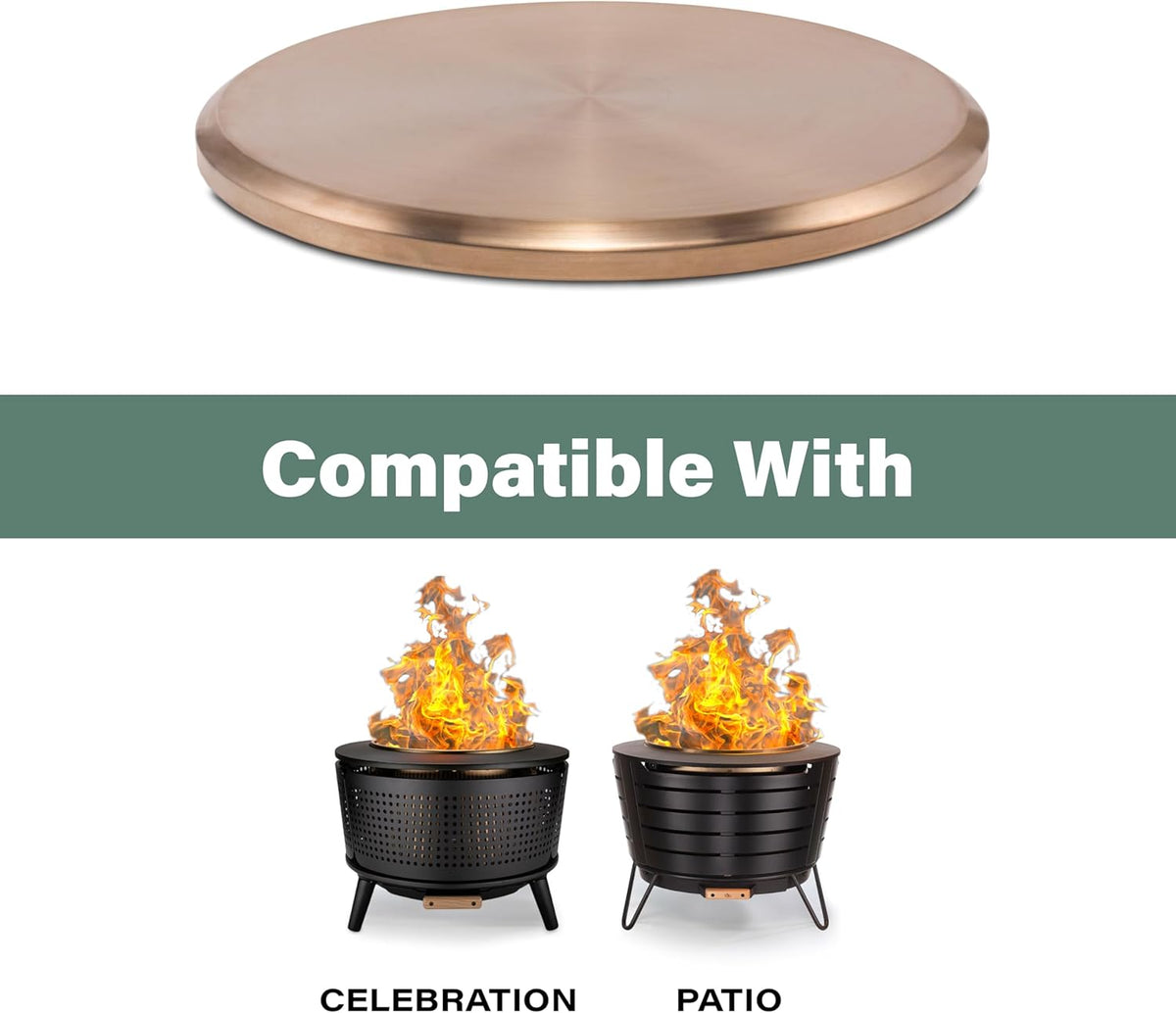 TIKI Patio & Celebration Tabletop Fire Pit Cover – 25.6" Durable Stainless Steel Lid – Weather-Resistant Outdoor Fire Pit Protection – Converts Fire Pit into Table – Patio & Backyard Accessory, Gold