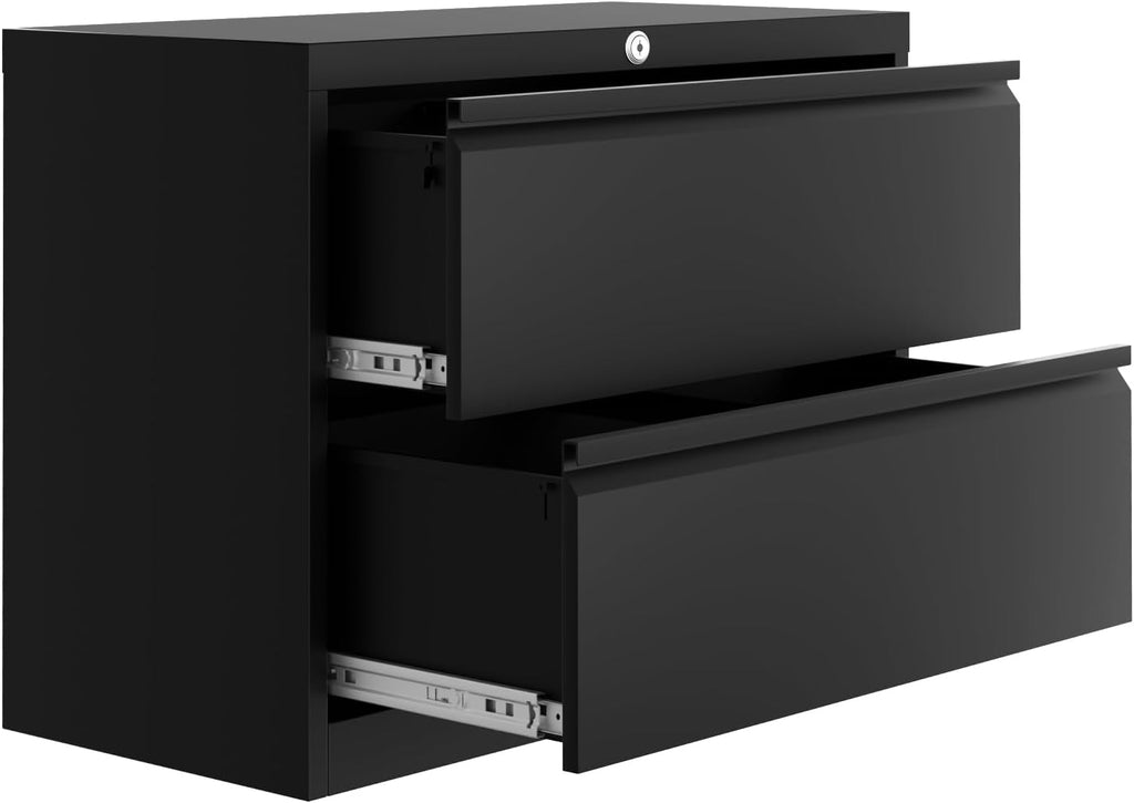 GarveeHome 2-Drawer File Cabinet with Lock, Metal Lateral Filing Cabinets for Letter/Legal Size Documents, Heavy Duty File Storage for Home Office, Black