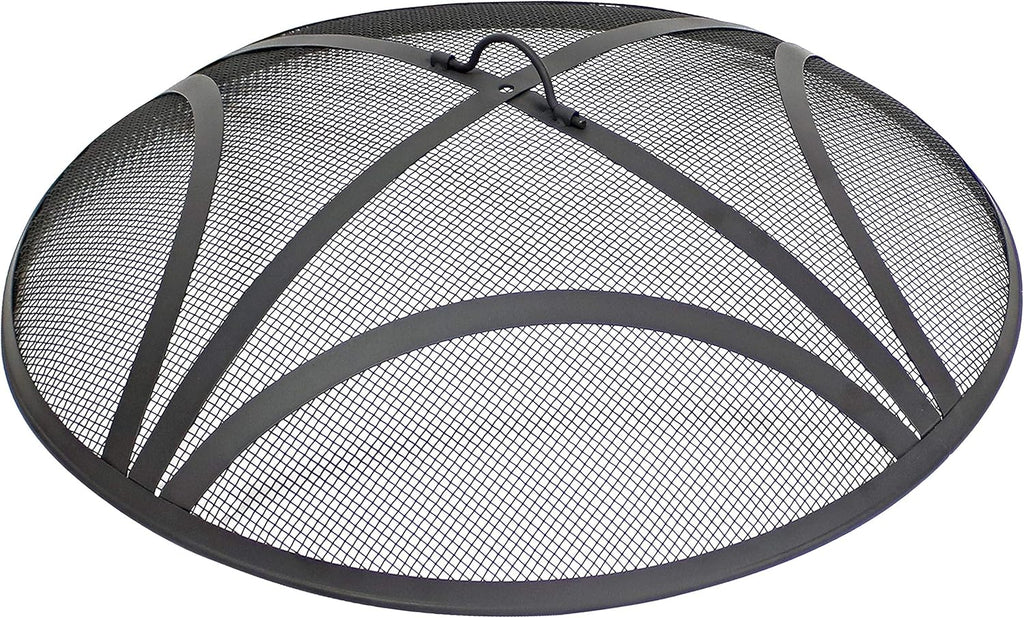 Sunnydaze Outdoor Patio Fire Pit Screen - Reinforced Steel Mesh Round Fire Pit Spark Screen with Handle - 30" Diameter