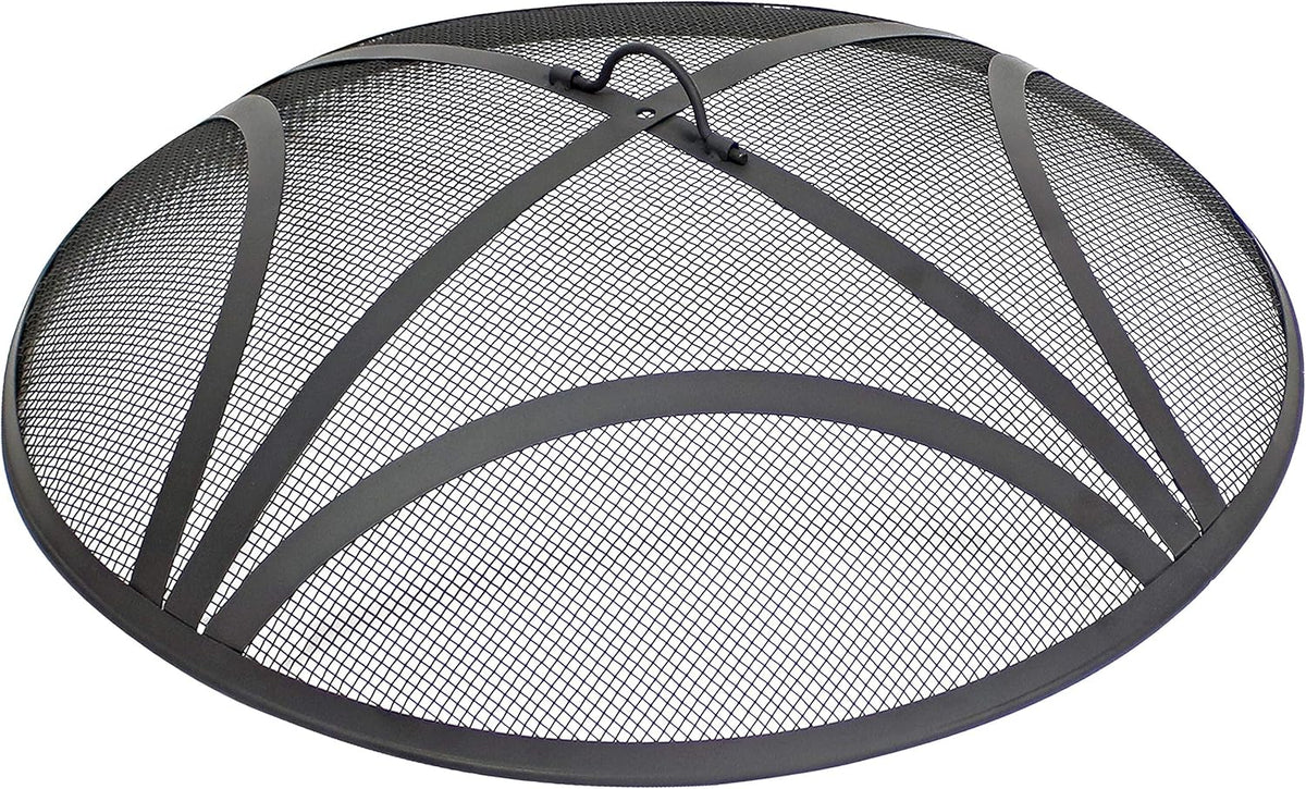 Sunnydaze Outdoor Patio Fire Pit Screen - Reinforced Steel Mesh Round Fire Pit Spark Screen with Handle - 30" Diameter