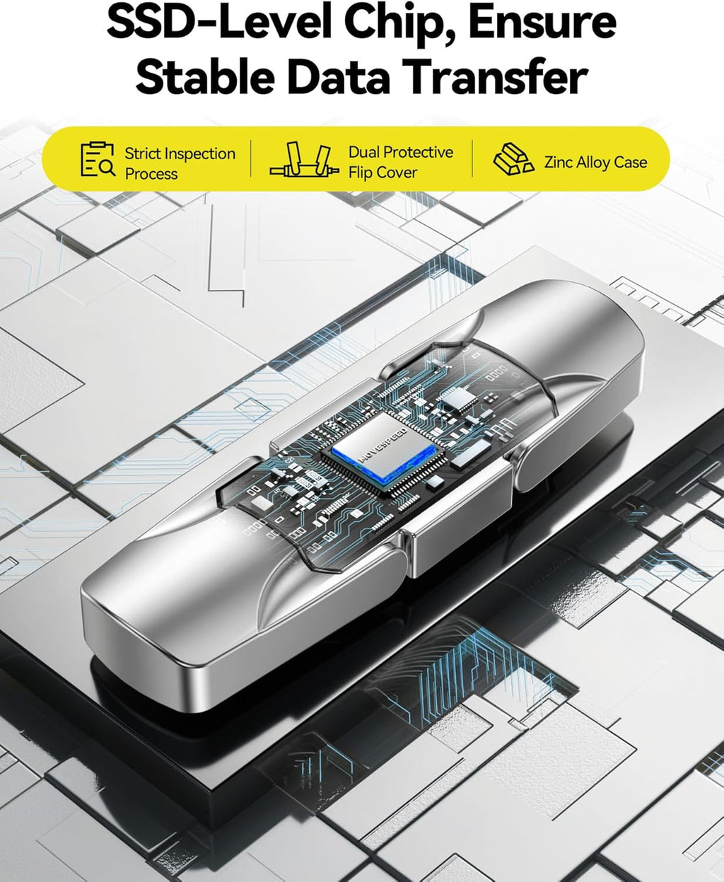 MOVE SPEED 1TB Solid State Flash Drive 570MB/s High Speed USB Drive with Type C + USB 3.2 Drive Dual Port, Thumb Drive Compatible with iPhone 15, 16,17 Series/Android/Phone/MacBook/Audio/Smart TV