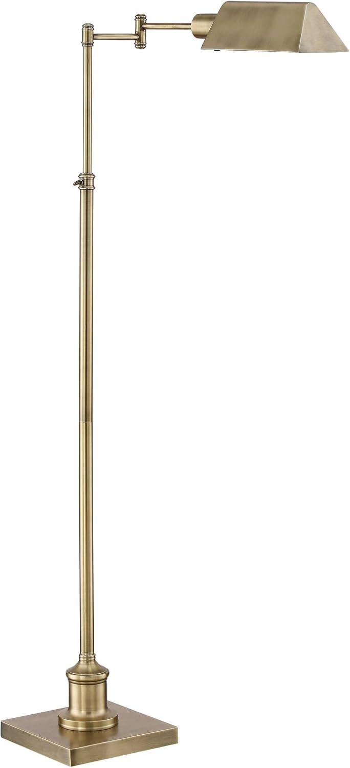 Regency Hill Jenson Traditional Farmhouse Metal Adjustable Pharmacy Floor Lamp Swing Arm 54" Tall Aged Brass Metal Shade Standing Pole Light for Living Room Reading House Bedroom Home Office
