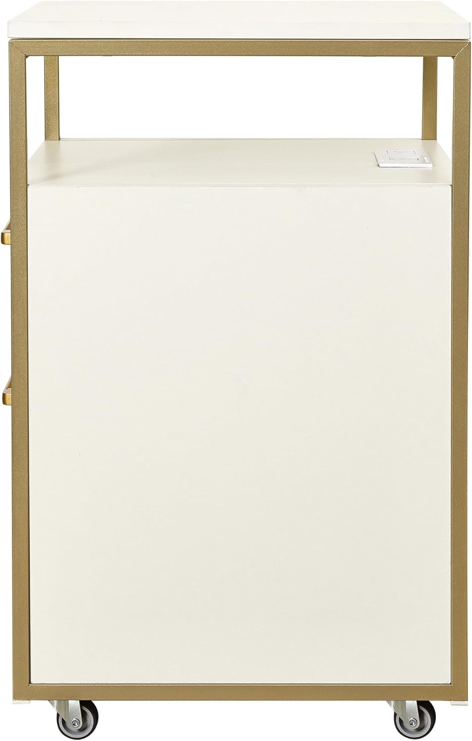 Modern 2-Drawer Rolling File Cabinet with Lock, 2 USB Ports and Power Outlet for Device Charging, Portable File Organizer or Printer Stand for Office or Home with Locking Wheels, White & Gold