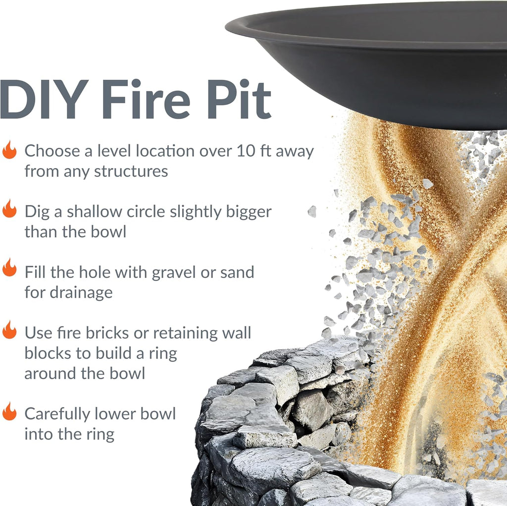 Sunnydaze 39-Inch Replacement Steel Fire Pit Bowl with Round Spark Screen - High-Temperature Painted Finish