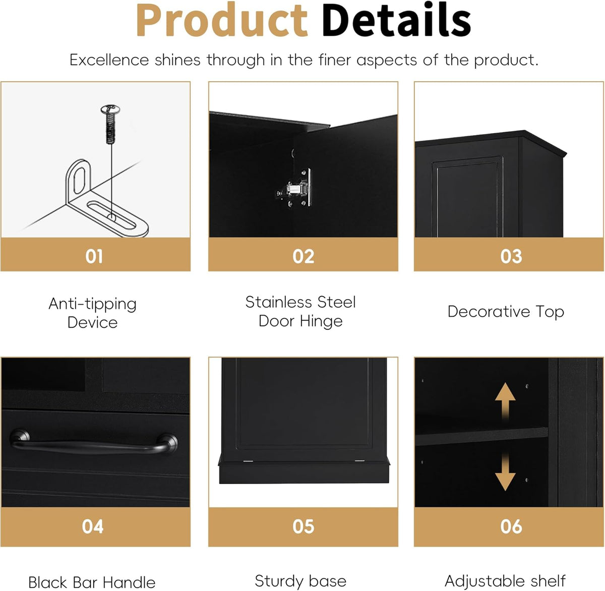 Virubi Tall Laundry Cabinet with Tilt Out Hamper, Doors, and Adjustable Shelves,Wood Laundry Room Cabinets,for Bathroom Storage Organization, Freestanding (Black)