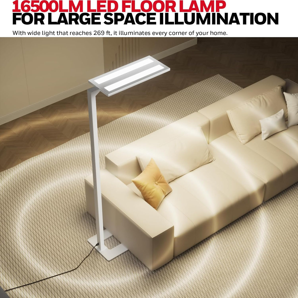 Honeywell 16500LM LED Floor Lamp - 06E Ultra Sunturalux Eye Caring 4000K Natural Daylight Modern Tall Reading Lamp, 160W Dual Light Source Dimmable Standing Light for Home Office Living Room Bedroom