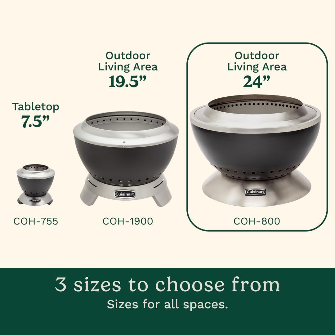 Cuisinart 24” Cleanburn Smokeless Fire Pit with Removable Base for Ash, Portable Wood Burning Outdoor Fireplace, Stainless Steel Smoke Free Outdoor Heater, Enhanced Airflow and Easy Cleanup
