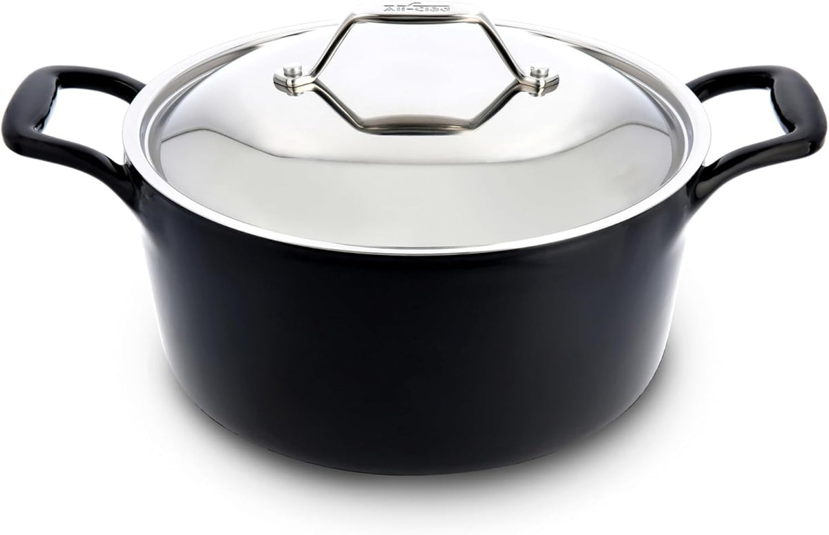 All-Clad Cast Iron Stockpot, 6 Qt Enameled Cast Iron Dutch Oven with Lid, Grill, Oven Safe up to 650F, Pot Compatible with All Stovetops (Gas, Electric & Induction), Easy-Clean, Cookware, Black
