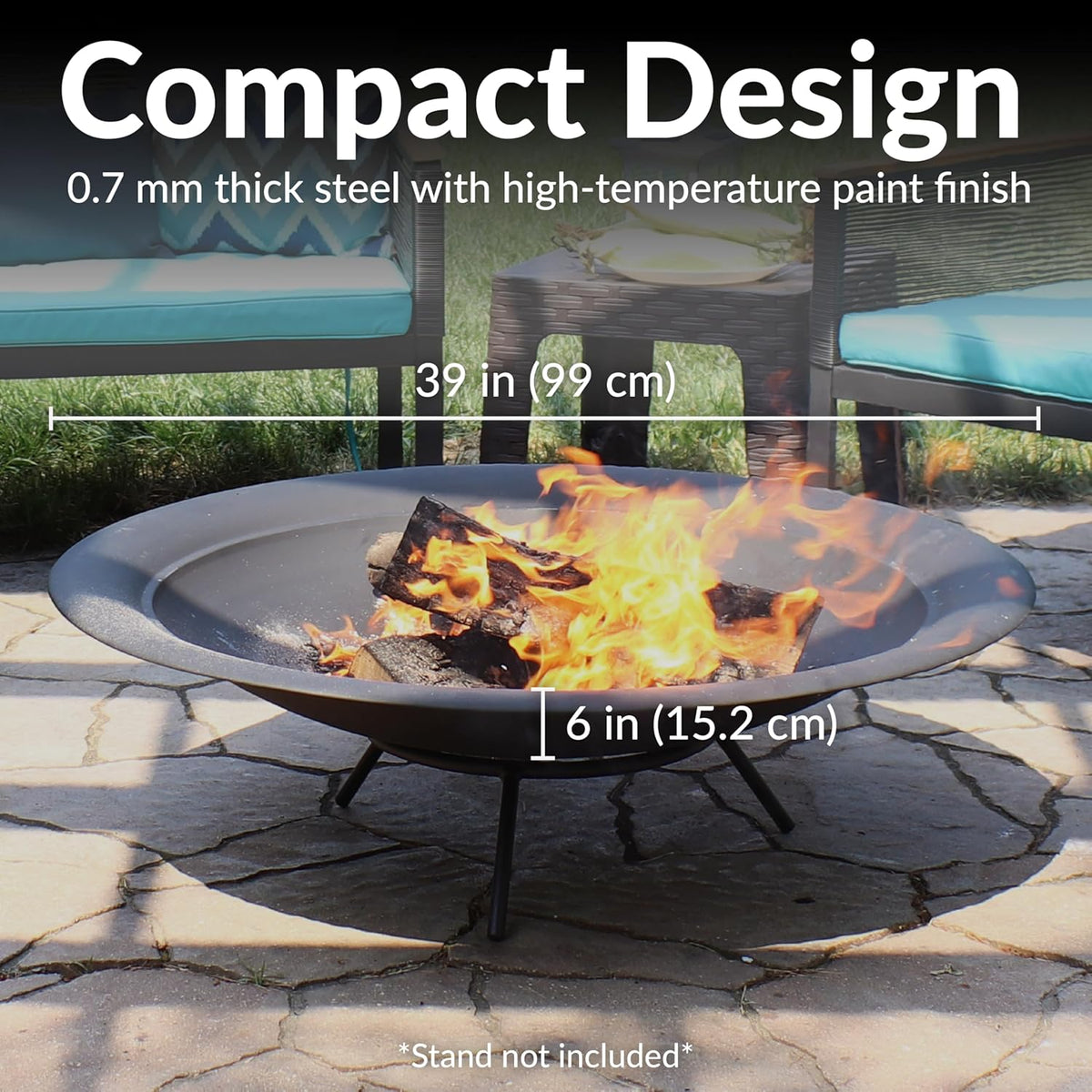 Sunnydaze 39-Inch Replacement Steel Fire Pit Bowl with Round Spark Screen - High-Temperature Painted Finish