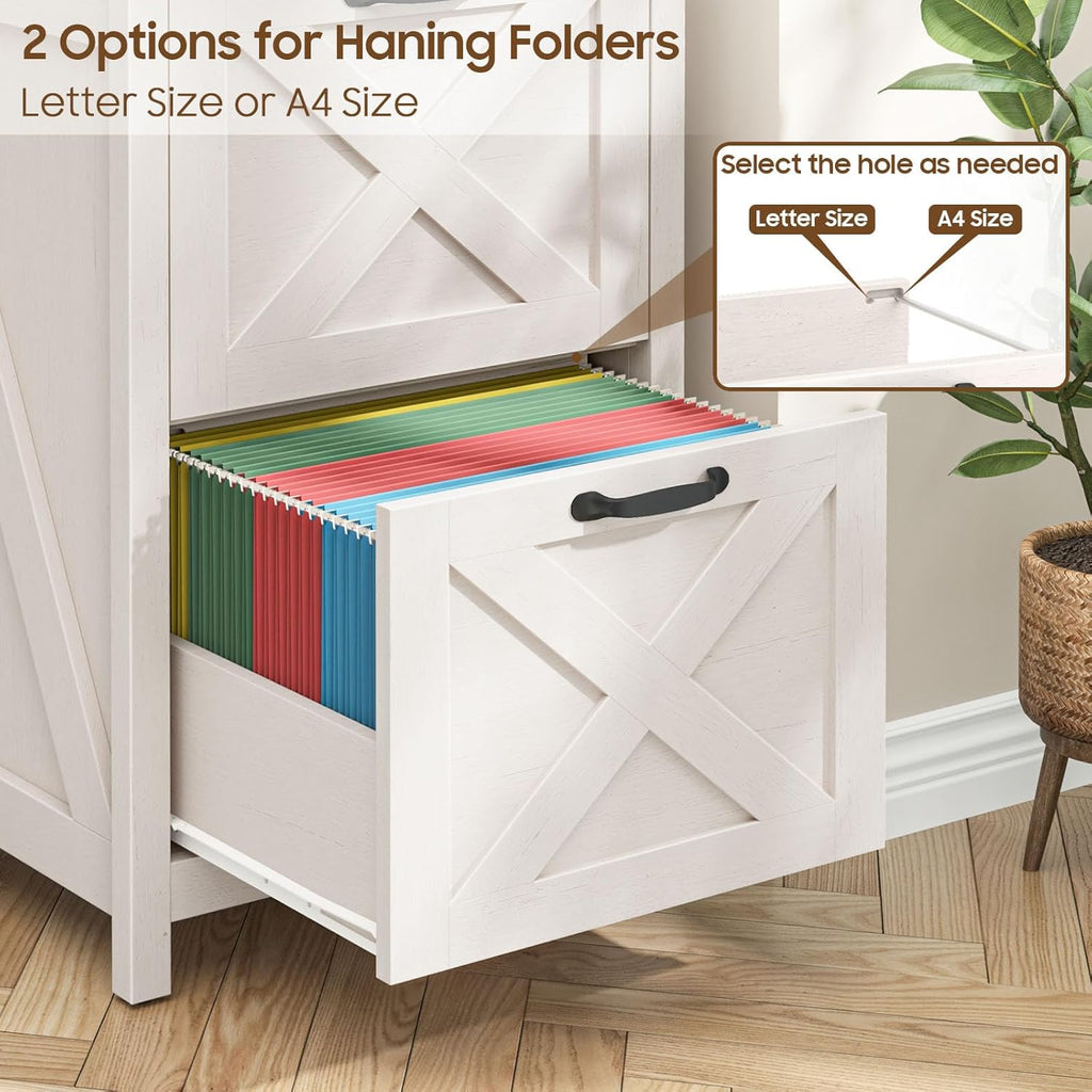 Halitaa 2 Drawer Small File Cabinet with Lock, Farmhouse Vertical Filing Cabinet Fits Letter and A4 Size, Under Desk Wooden File Cabinets for Home Office, Printer Stand, Rustic White