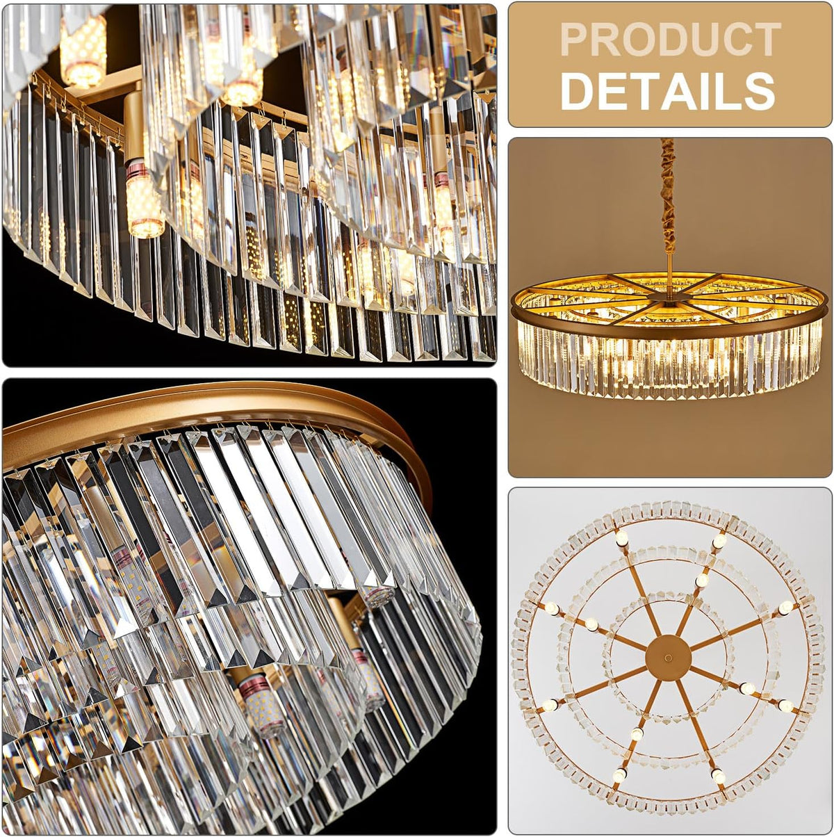 31.5" 12-Light Modern Crystal Chandelier Light Fixtures 3 Rings Gold Luxury Chandeliers for Living Room Glam Round Hanging Ceiling Pendant Lighting for Entryway Kitchen Bedroom Dining Room