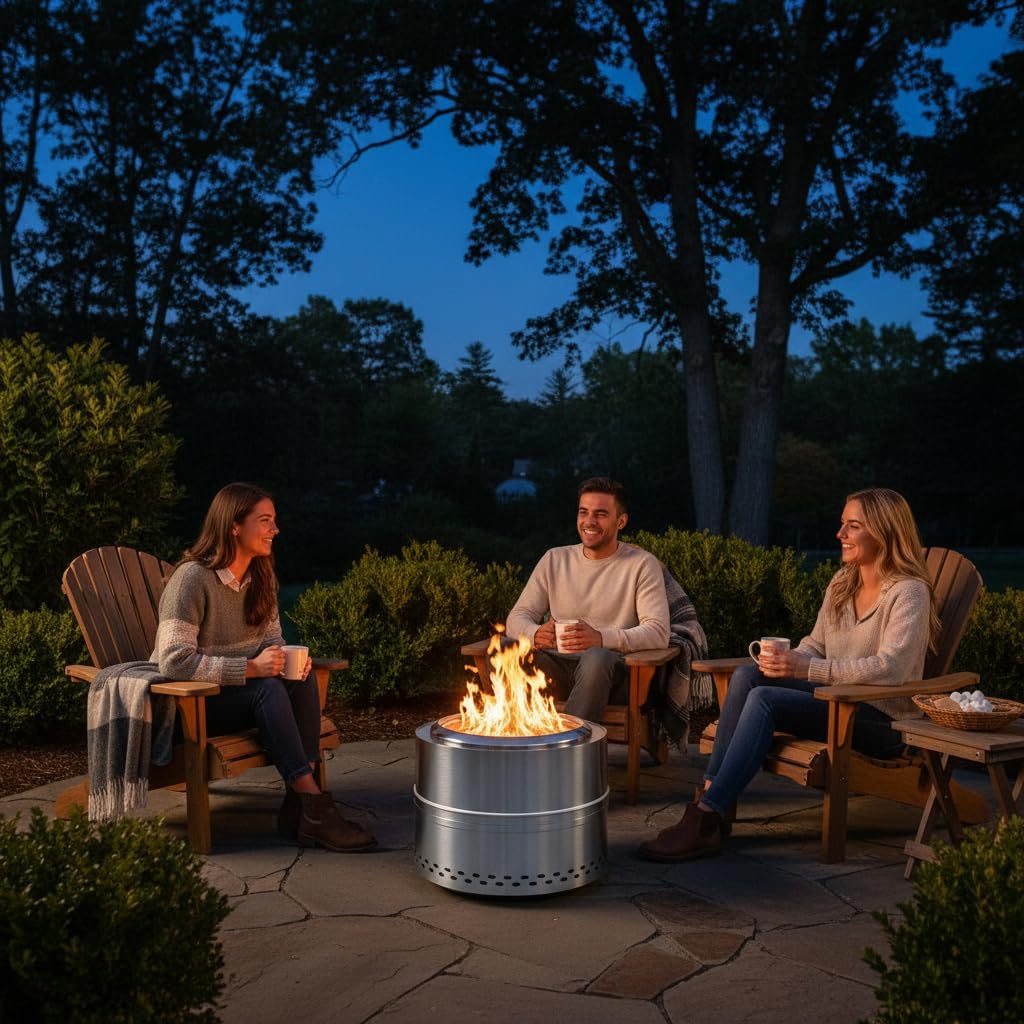 Smokeless Firepit Bonfire 20", Outside Wood Burning Metal Stove Stainless Steel Fire Pit with Carry Bag, Portable Camping Propane Patio Backyard, Easy Setup & Cleaning (Silver Without Hallow)