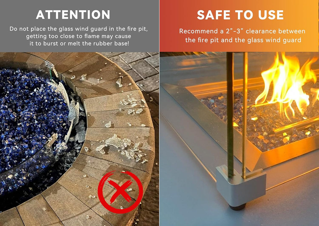 Skyflame 29" Round Glass Wind Guard, Upgraded Prevent Falling Apart Thick/Clear Tempered Glass Panel with Hard Aluminum Corner Bracket & Feet for 24" Round Fire Pit Burner Pans